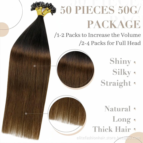 U Tip Human Hair Extensions 100 Strands Keratin Prebonded Nail Tip Long Straight Hair Italian Keratin Glue 16 inch #613